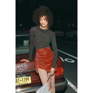 Free People Velvet Vivienne Burnt Orange Chinch Tie Mini Skirt EUC 12